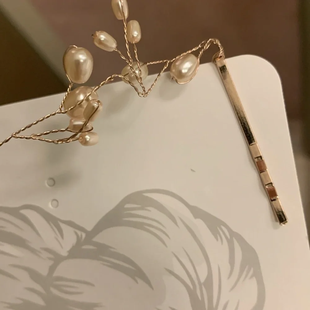 Freshwater pearl-look gold wire bun-wrap hair accessory bridal prom formal